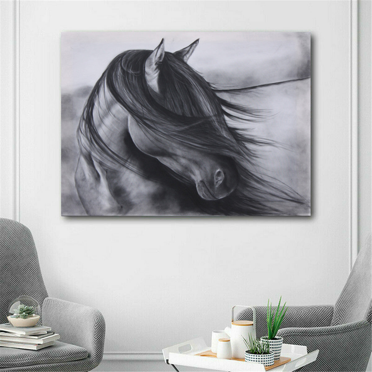 Quadro cavalli bianco e nero