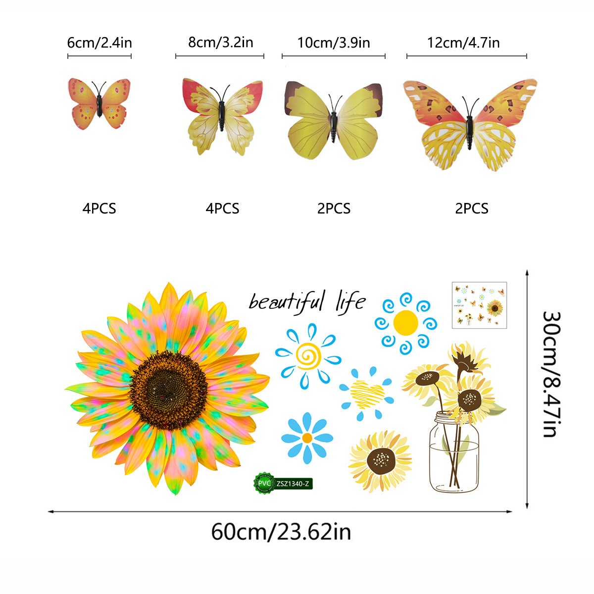 Adesivo Girasole e Farfalla