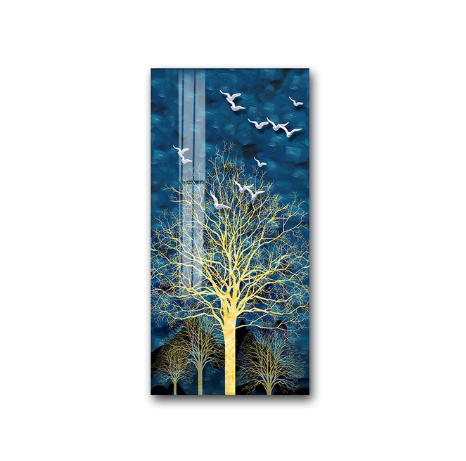 Quadro su tela Albero dorato e uccelli