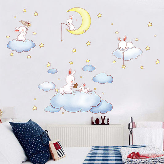Adesivo murale Coniglio, nuvole e luna