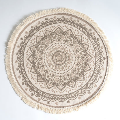 Tappeto rotondo mandala blu bianco frangia