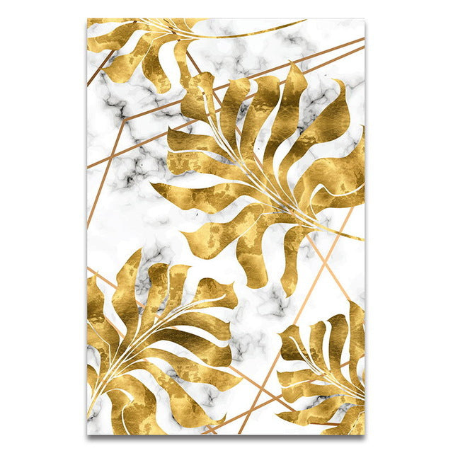 Tela astratta nordica foglie d'oro