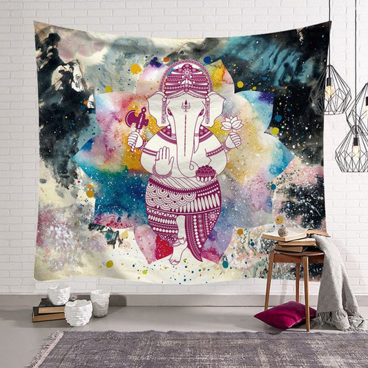 Arazzo Elefante indiano marrone con decorazioni mandala