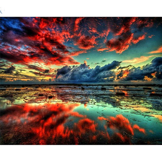 Quadro su tela Tramonto riflesso in acqua