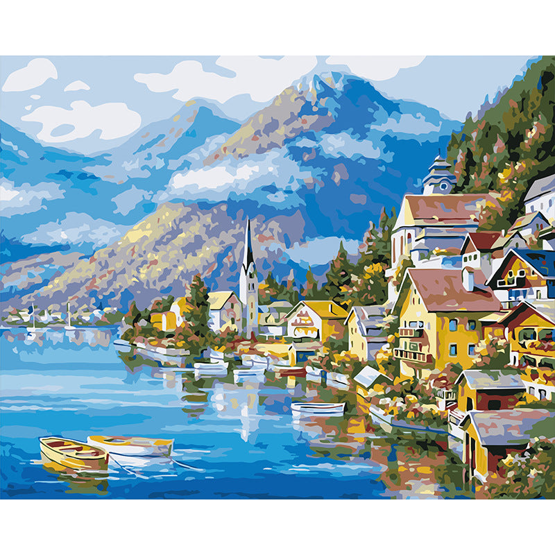 Quadro pittura digitale paesaggio lago
