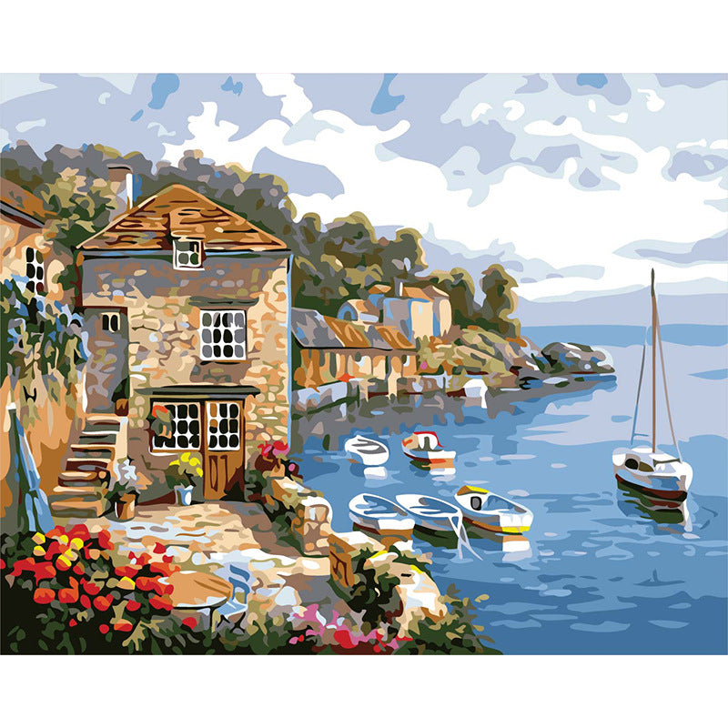 Quadro pittura digitale paesaggio lago