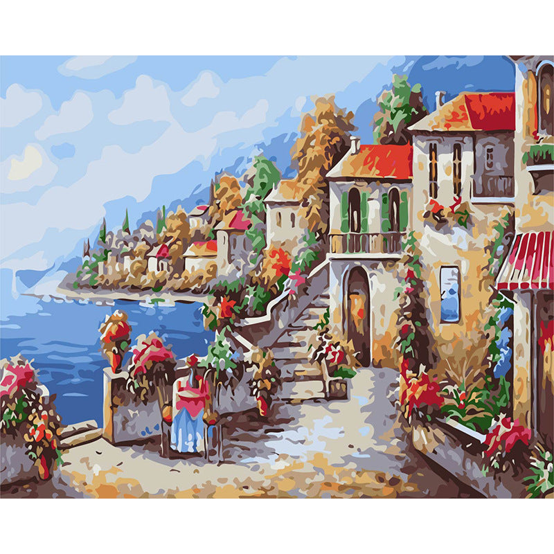 Quadro pittura digitale paesaggio lago
