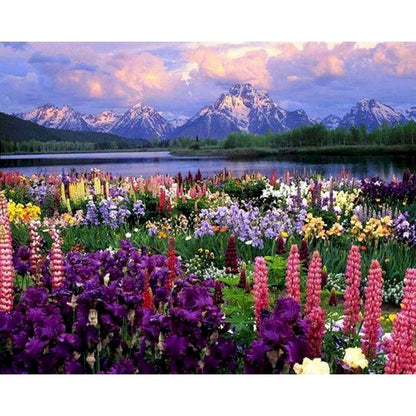 Dipinto Paesaggio con Animali e Fiori