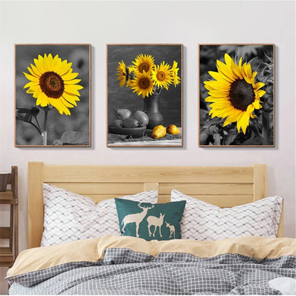 Trittico girasoli bianco e nero