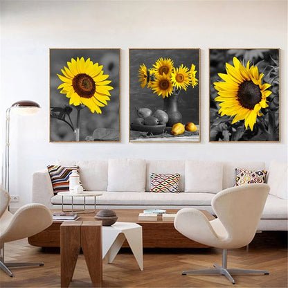 Trittico girasoli bianco e nero