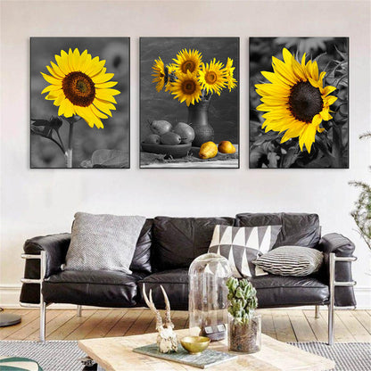 Trittico girasoli bianco e nero