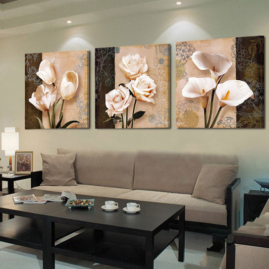 Quadro su tela Fiori color pesca e bianco
