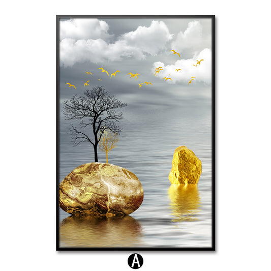 Quadro su tela Cervo dorato e albero