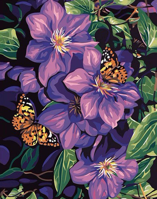 Quadro su tela Fiori viola e farfalle