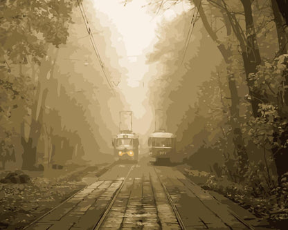 Quadro tram nebbia autunnale