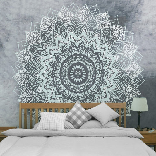 Arazzo Mandala bianco grigio intricato