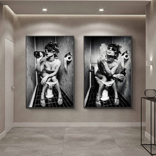 Quadro su tela Donna seduta al bagno bianco nero