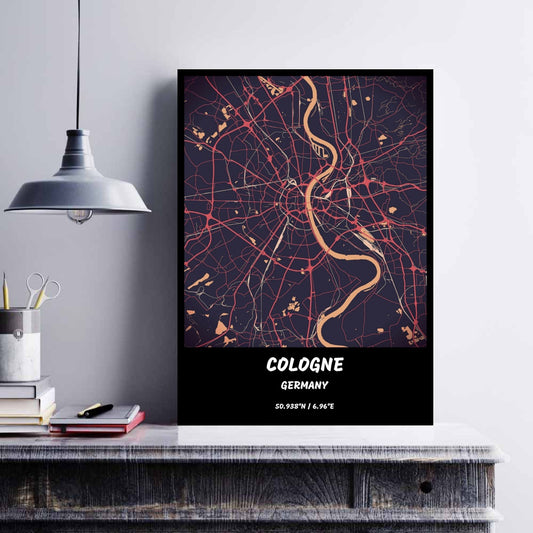 Quadro su tela Mappa stradale di Colonia