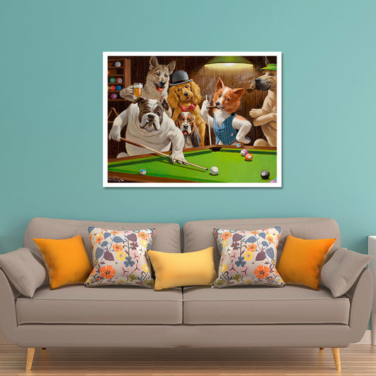 Quadro su tela Cani al tavolo da biliardo