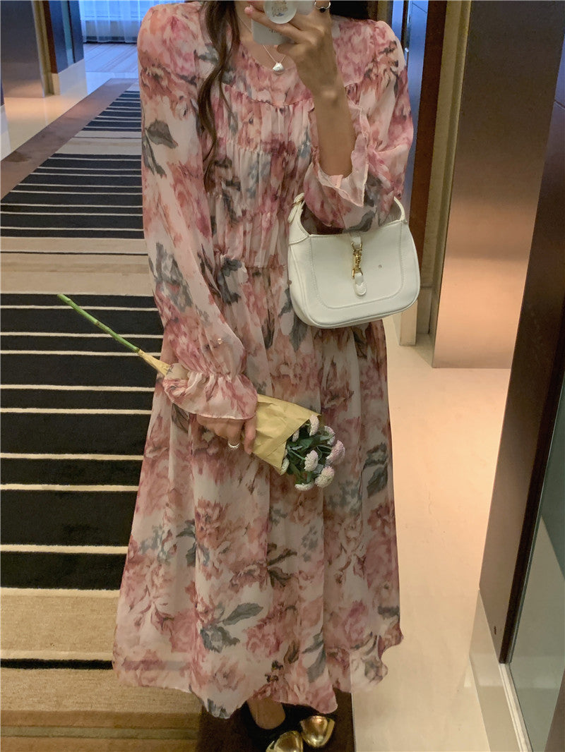 Vestito chiffon fiori dipinti