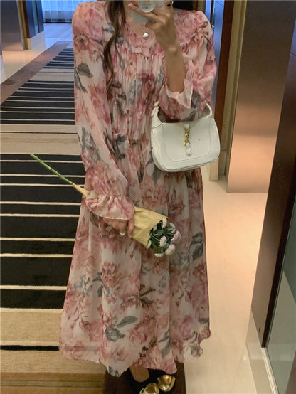 Vestito chiffon fiori dipinti