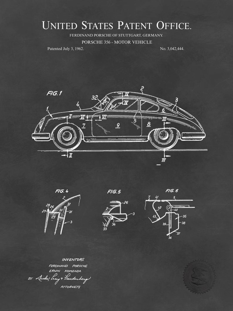 Poster Brevetto Porsche 911 tecnico