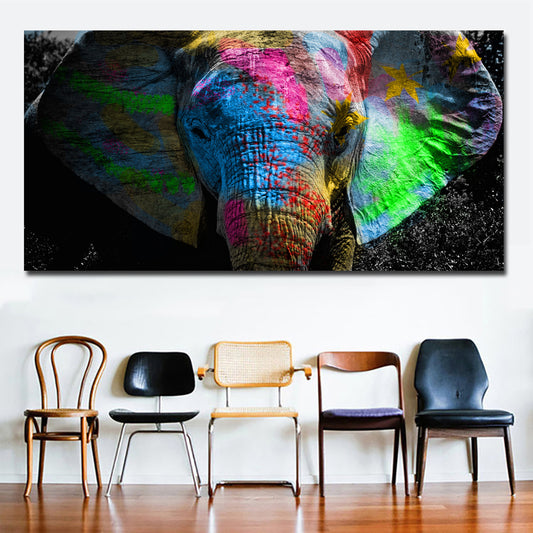 Quadro su tela Elefante psichedelico neon fondo nero