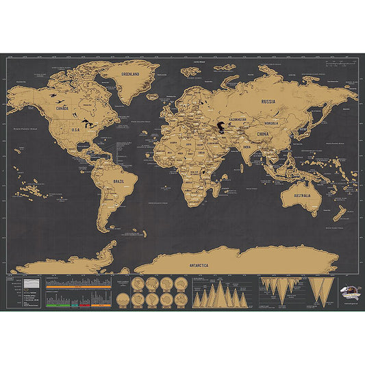 Poster Mappa mondo nera con dati infografica