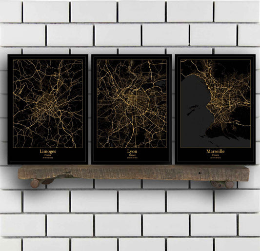 Quadro su tela Mappe cittadine francesi