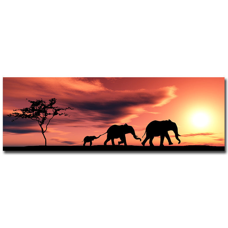 Adesivo murale Famiglia di elefanti al tramonto
