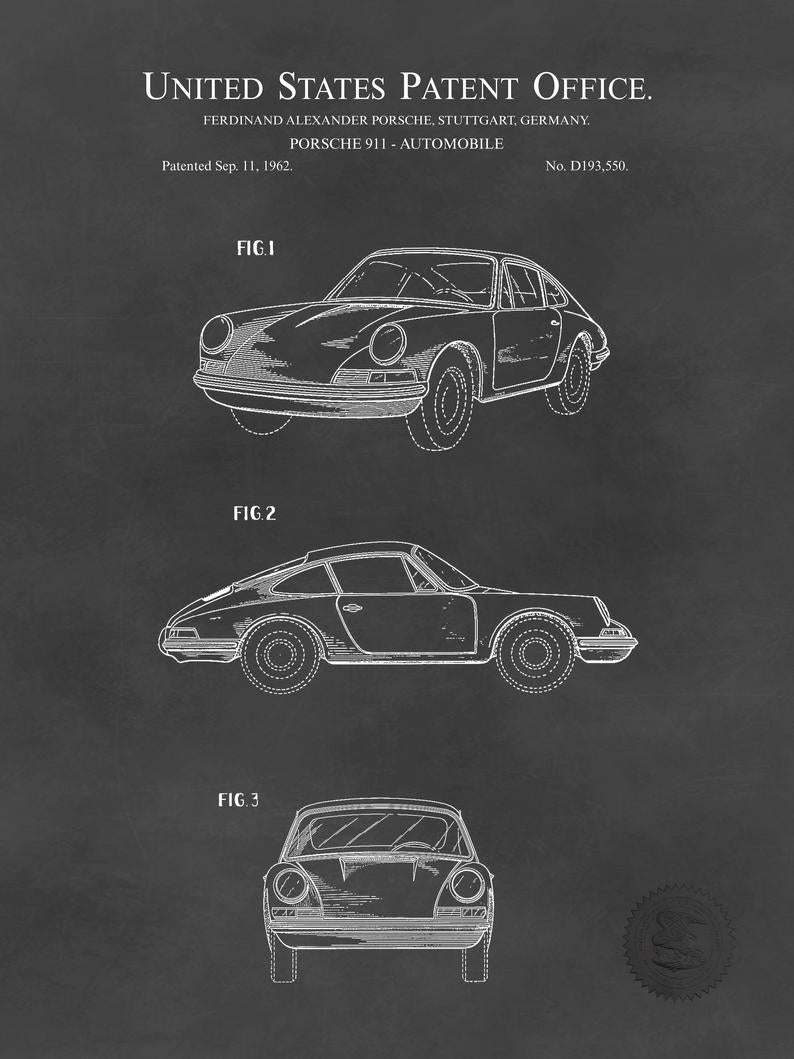 Poster Brevetto Porsche 911 tecnico