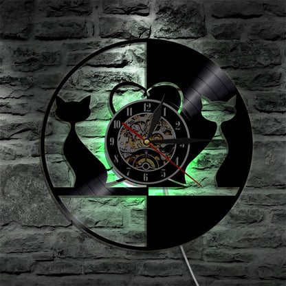 Orologio da parete Gatti neon silhouette