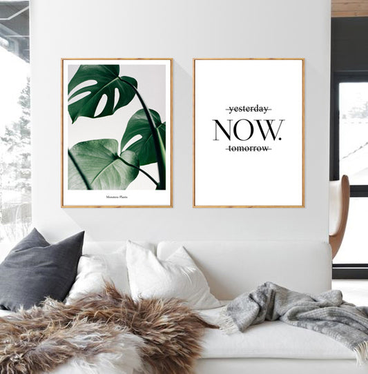 Quadro su tela Monstera citazione Now motivazionale