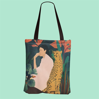 Borsa tela grande donna con leopardo