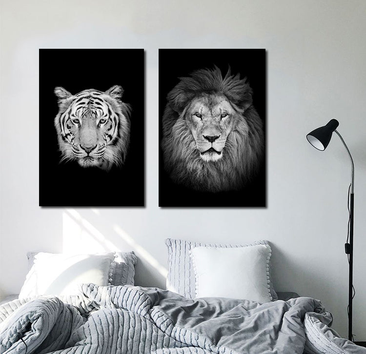Poster tigre e leone bianco-nero