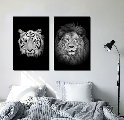 Poster tigre e leone bianco-nero