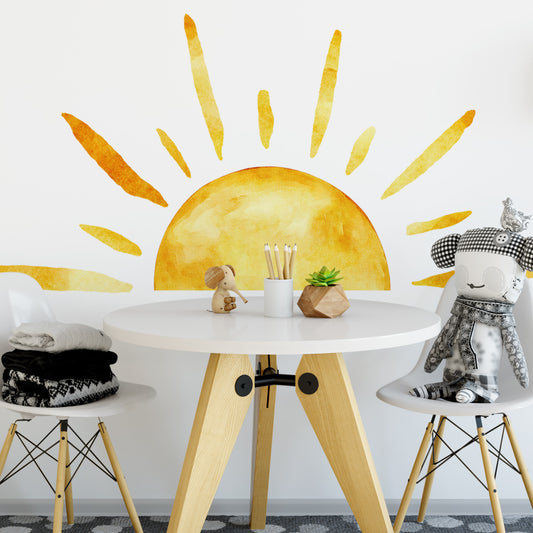 Adesivo murale Sole geometrico acquerellato raggi allungati