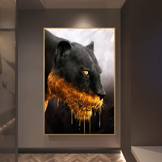 Quadro su tela Leopardo nero e oro