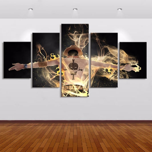 Quadro su tela Uomo anime samurai fuoco dorato