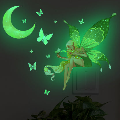 Adesivo murale sirena e farfalla fluorescente