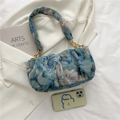 Borsa Spalla Fiori Blu