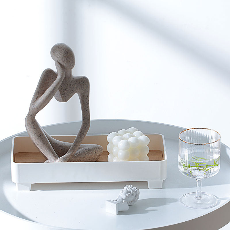 Vassoio rettangolare bianco con inserto legno