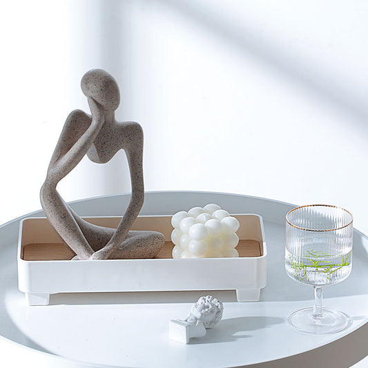 Vassoio rettangolare bianco con inserto legno