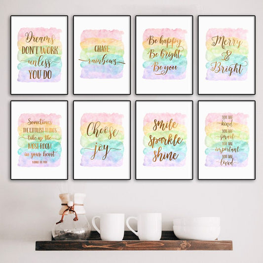 Quadro su tela Otto frasi motivazionali colorate