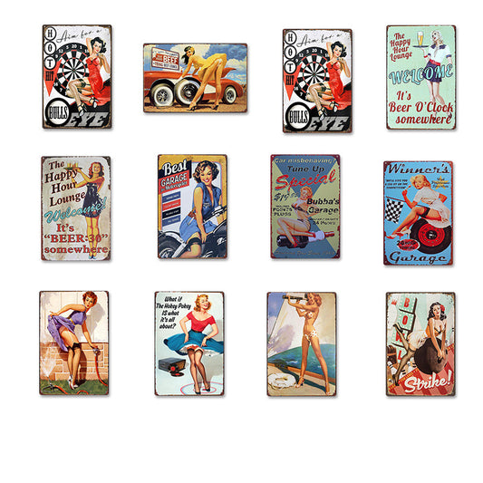 Targa in metallo Cartellini metallo vintage pin-up automobili