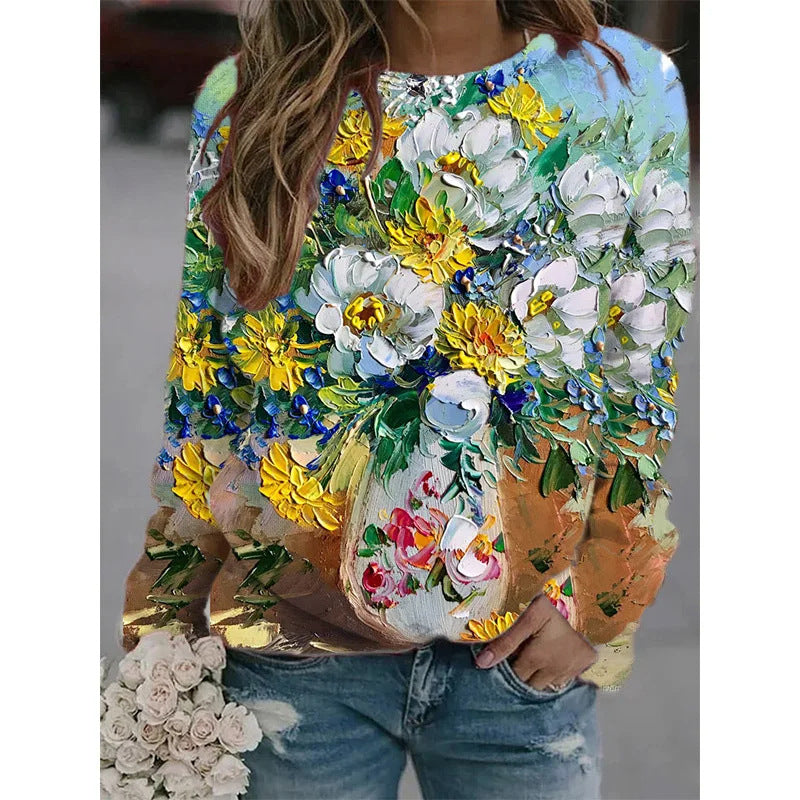 Top fiori stampa dipinto