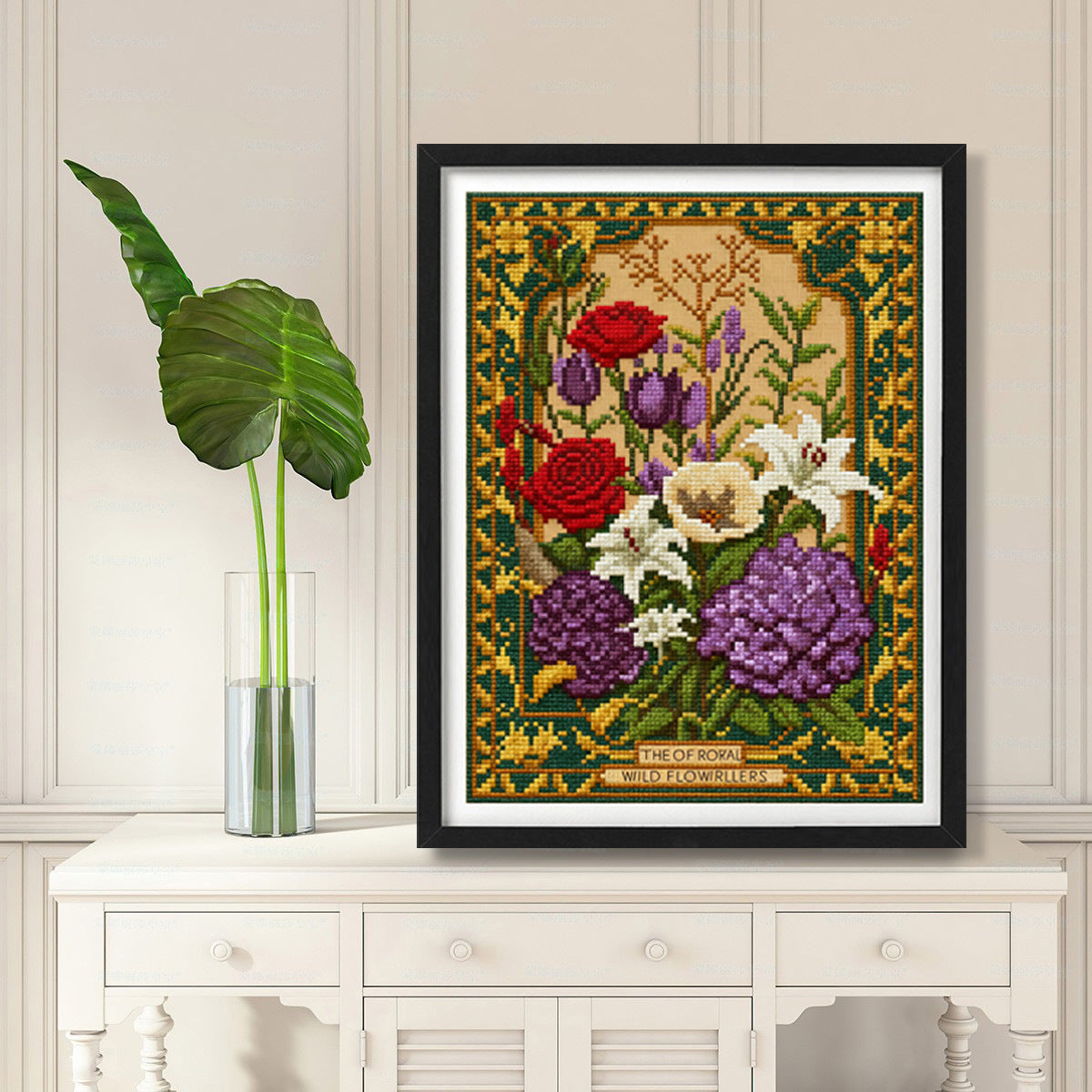 Quadro ricamato fiori