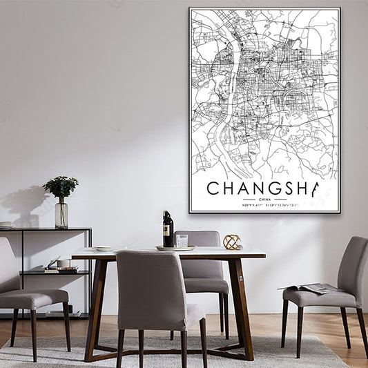 Quadro su tela Mappe città grigio bianco su nero