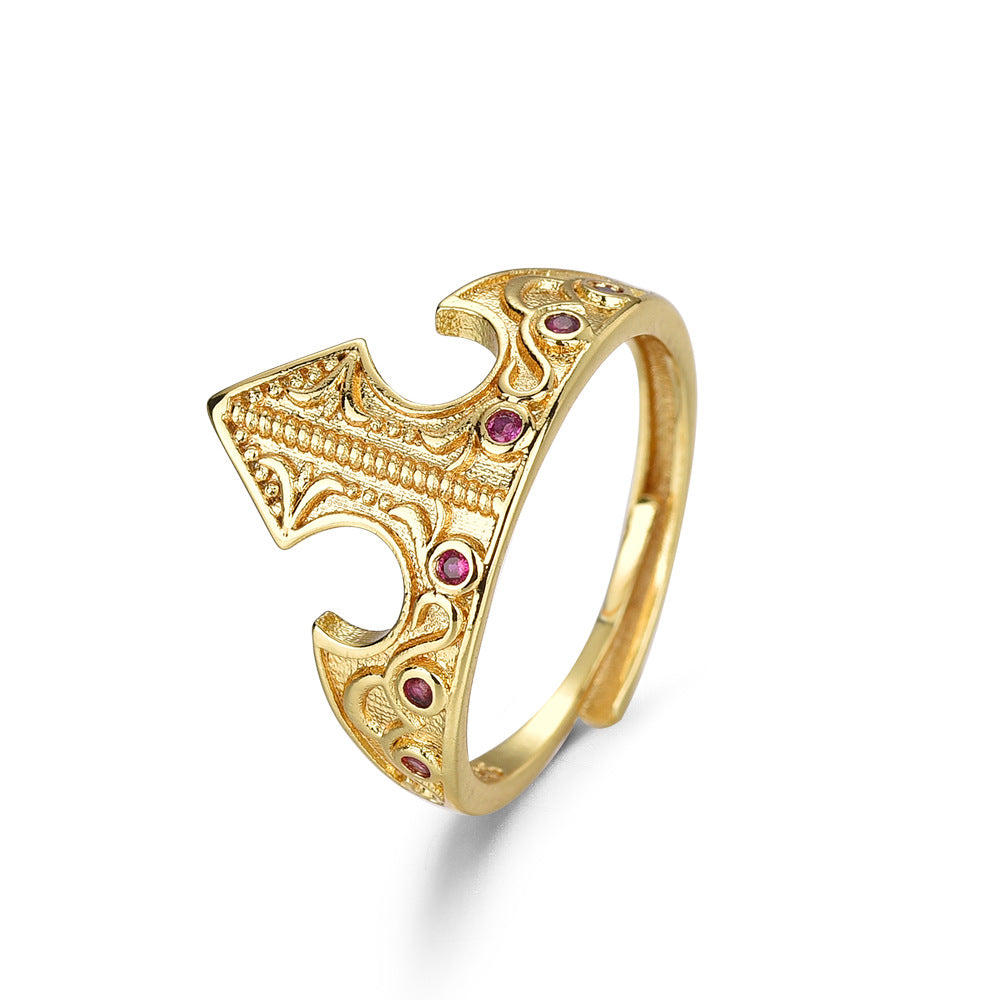 Anello giada corona rossa retrò