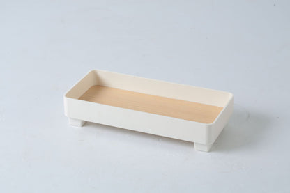 Vassoio rettangolare bianco con inserto legno